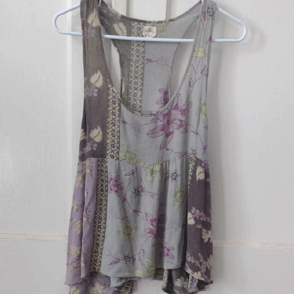 O'Neill Gray and Purple And Olive Green Floral Tank Top Size Medium
